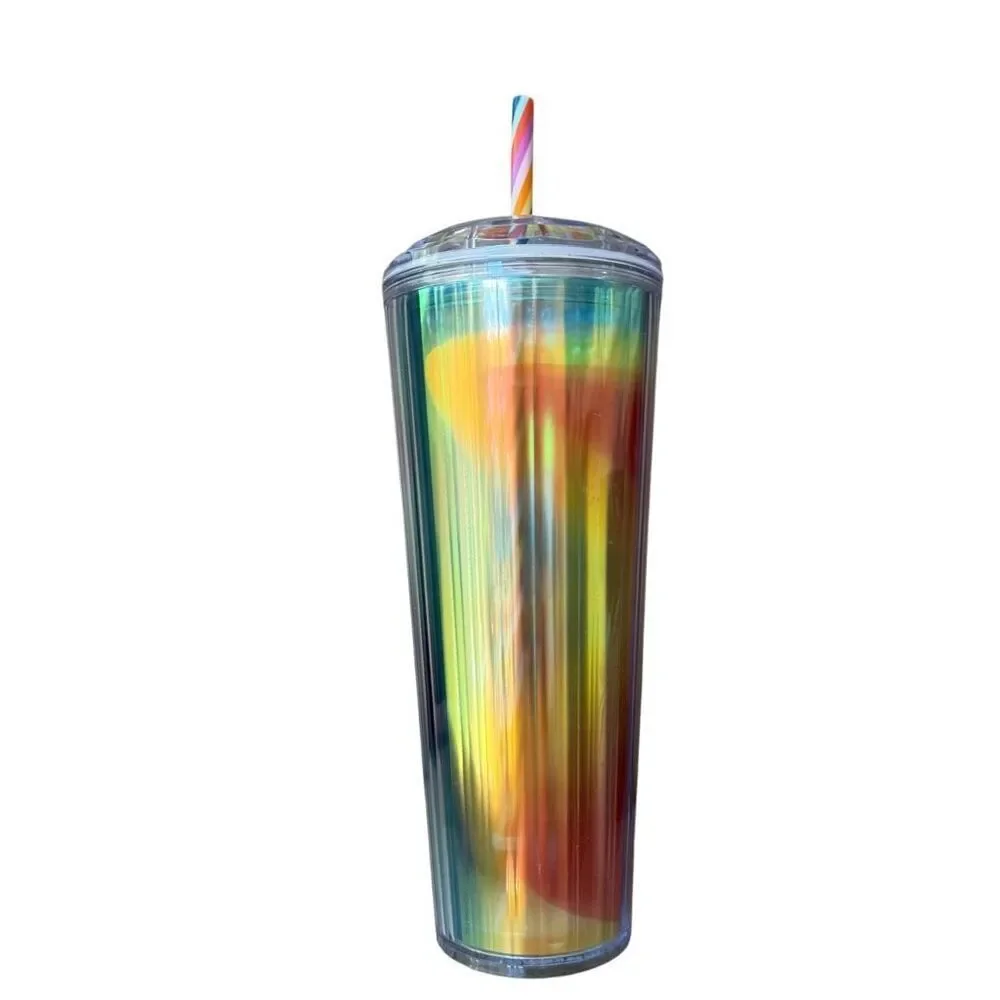 Starbucks Rainbow Kaleidoscope Dome Top Venti 24oz Tumbler Cold Cup W/Straw 2021